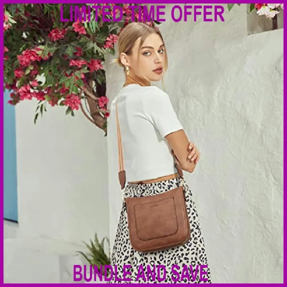 Vegan Leather Crossbody Bag Adjustable Guitar Strap Multi-Pocket Hobo Purse